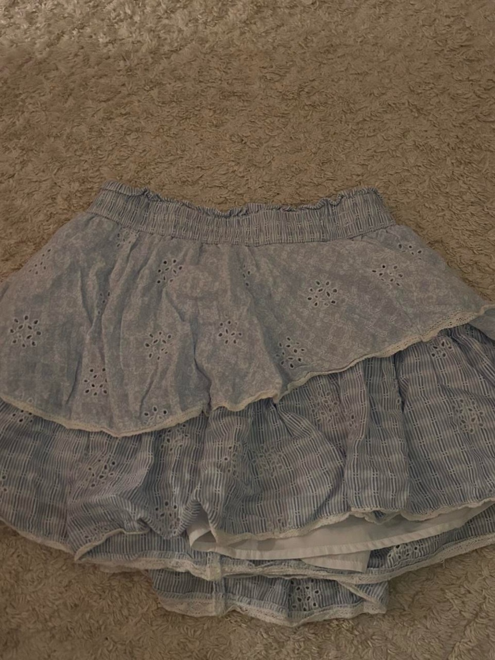 American Eagle Outfitters Light Blue Tiered Eyelet & Stripe Skirt